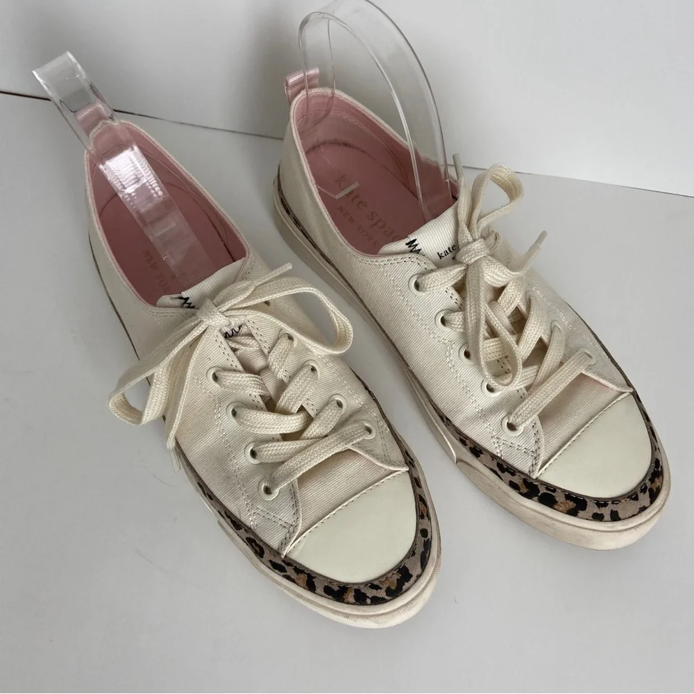Kate Spade Womens‎ Cream Canvas Kaia Leopard Print Suede Sneakers Size 8